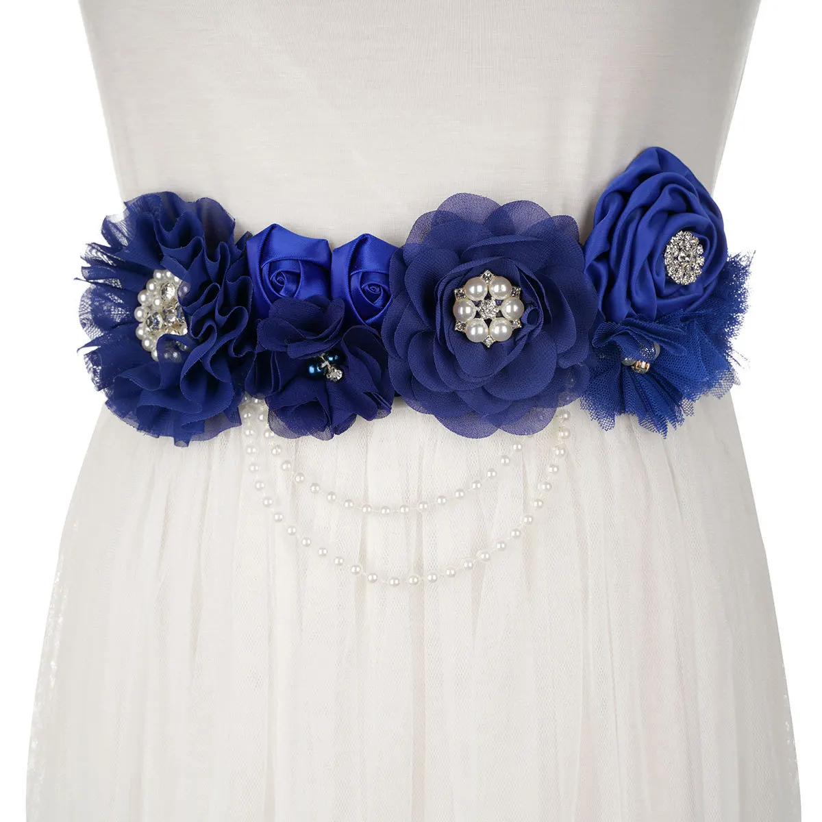 HandmadeFlowerRoyalBlueWeddingBeltwithPearlsBridalBeltfor