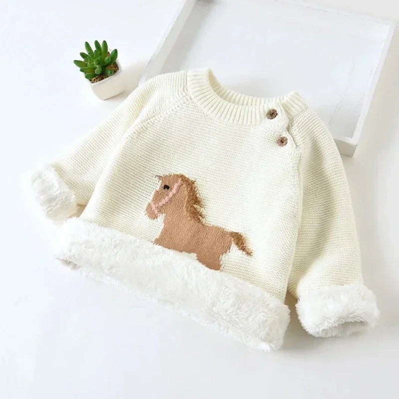 플러스 벨벳 두꺼운  어린이 스웨터 추운 겨울 부드러운 면화 소년 니트 풀오버 소녀 스웨터  어린이 의류 코트