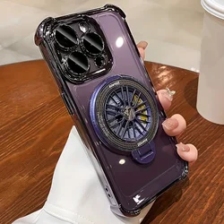 Luxury Magnetic 360° Rotating Bracket Phone Case with Air Plating Clear Bumper Cover - iPhone 15 Plus (PURPLE)