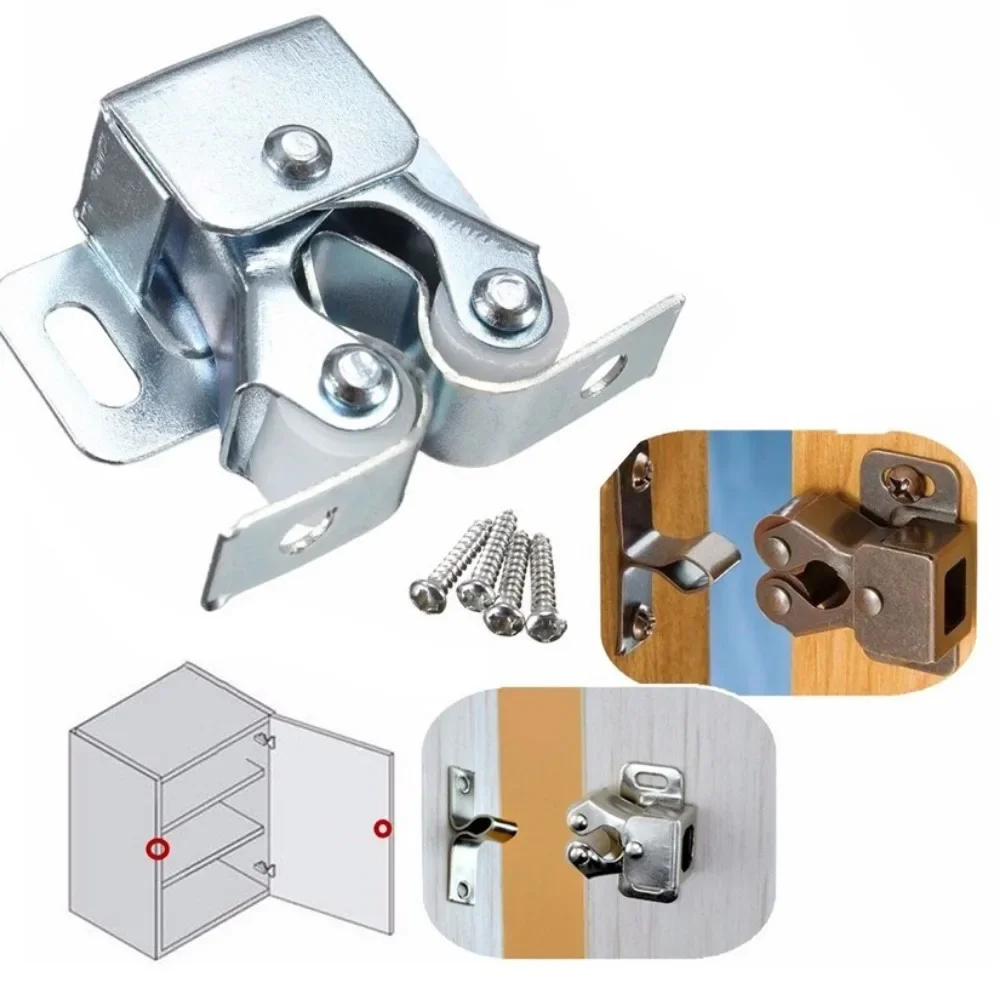 Double Roller Catches Cupboard Cabinet Door Latch Wardrobe Clip Screws Twin Striker Furniture Hardware Door Soft Closer
