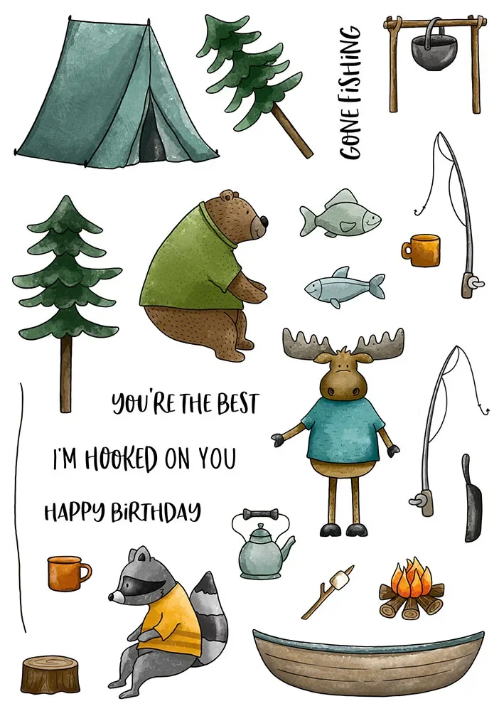 

Gone Fishing Stamps Scrapbook Diary Decoration Embossing Template DIY Greeting Card Handmade
