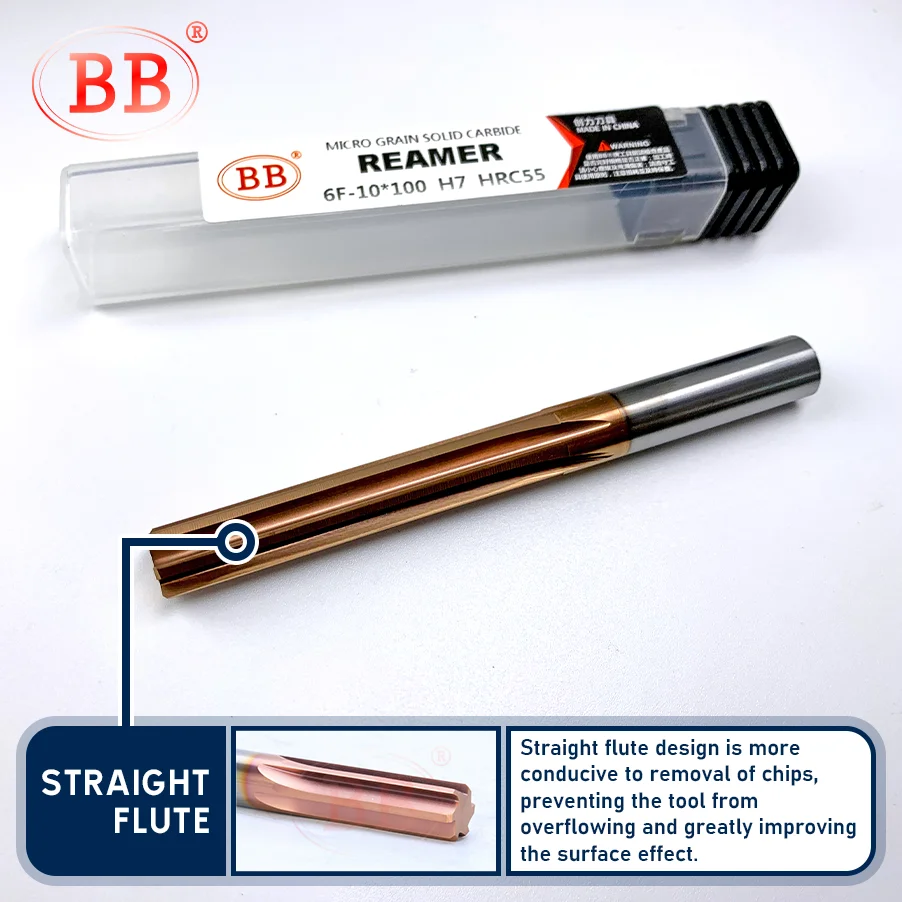 BB Carbide Machine Reamer Coated Straight Flute H7 Tolerance Chucking Hardened Steel Metal Cutter 6 Flutes CNC 6~20mm 2