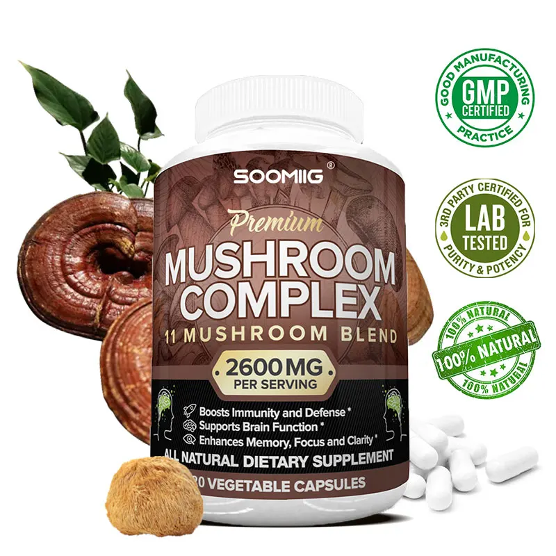 

Vegan Mushroom Complex - Lion's Mane Mushroom, Reishi Mushroom, Cordyceps, Brain Support Dietary Supplement for Men & Women