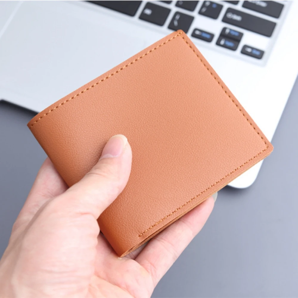 PU Leather Men's Wallet With ID Card Simple Solid Color Thin Male Credit Short Card Holder Small Business Foldable Money Purses