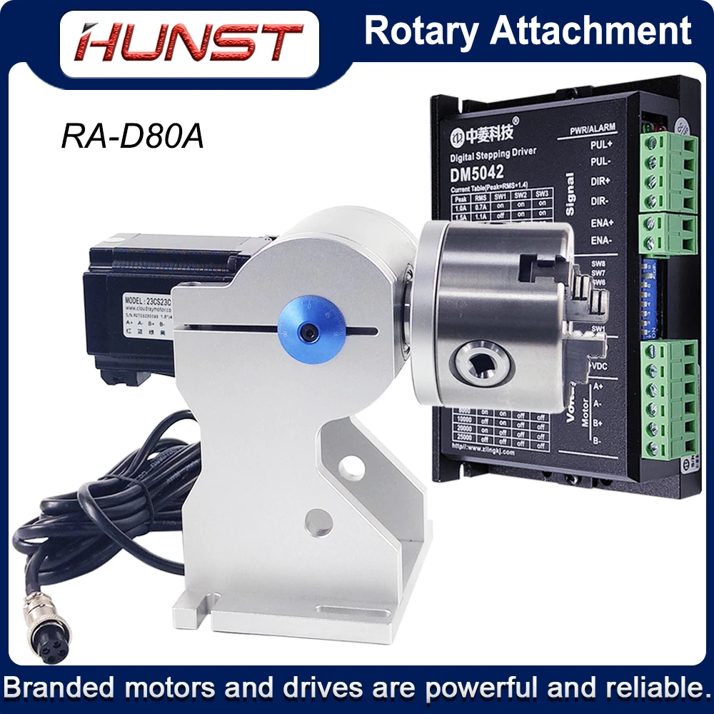 Hunst Rotary Attachment D80 Dispositivo Rotante Con Mandrino A 3 Griffe, Può Scegliere Il Driver Dm5042 Per La Macchina Per Marcatura Laser Uv Co2 E F