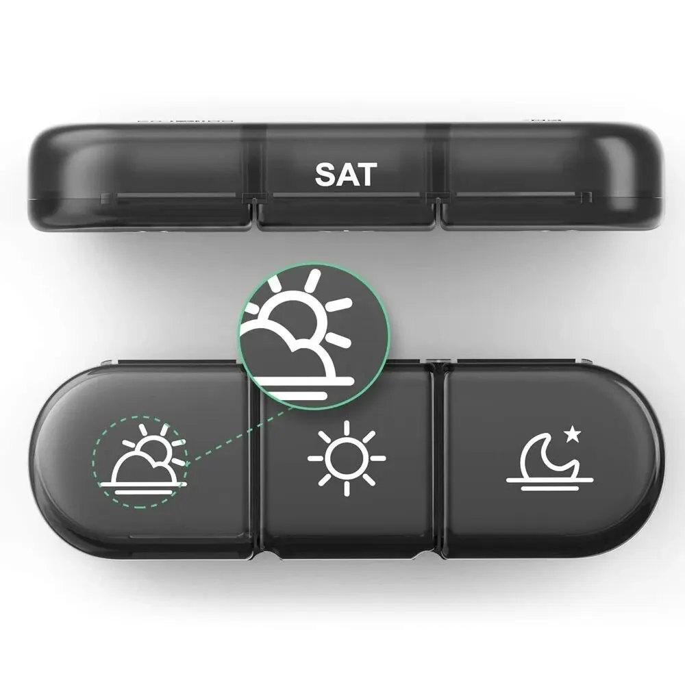 7 Days pill organizer Weekly Tablet Holder Storage Organizer Container Case Pill Box Splitters Black Case Organizer