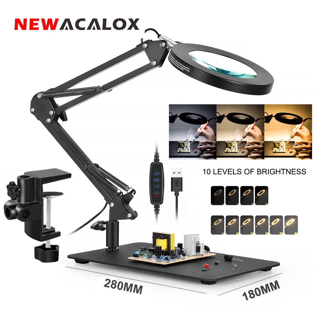 2 in 1 Stand 5X Magnifier Desk Lamp Welding Third Hand Tool Soldering PCB Repair Table Light Magnifying Glass Lamp for Solder