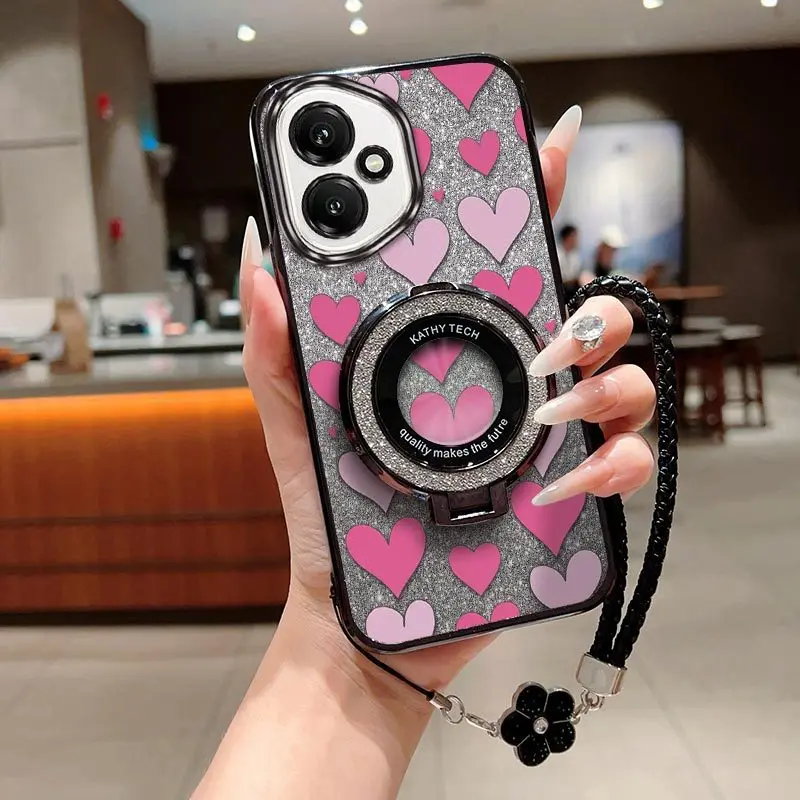Chic Heart Design Phone Case Set with Lanyard and Stand (3-Piece Kit)