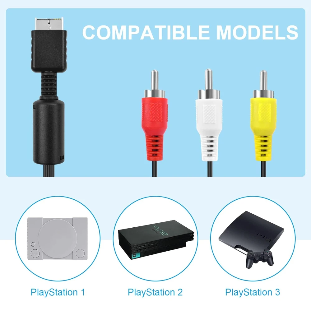 1개 PS2 PS3 AV 케이블,  플레이스테이션 2 PS2 PS3용 AV-RCA 컴포지트 케이블 코드(6FT)