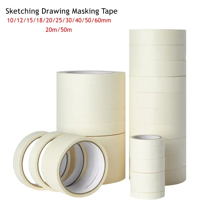 10mm-60mm 마스킹 테이프 흰색 쓰기 가능 씰링 자체 접착 테이프 아트 페인팅 스케치 자동차 DIY 종이 학교용 방수 테이프