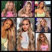 Perruques en cheveux humains Remy brésiliens blond miel 4/613, ondulées, 30-36 pouces, avec dentelle frontale 13x4 HD transparente pour femmes 5