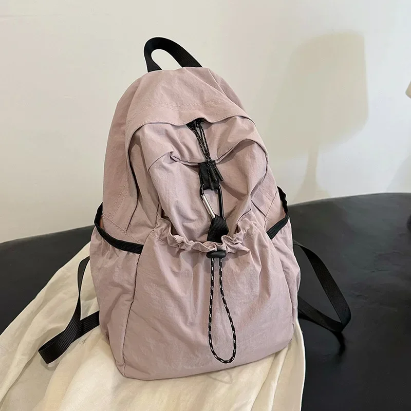 Junior High School Student Schoolbag Women 2026 New Backpack Cloth Bag Casual Fashion Pleat High-Grade Backpack Women