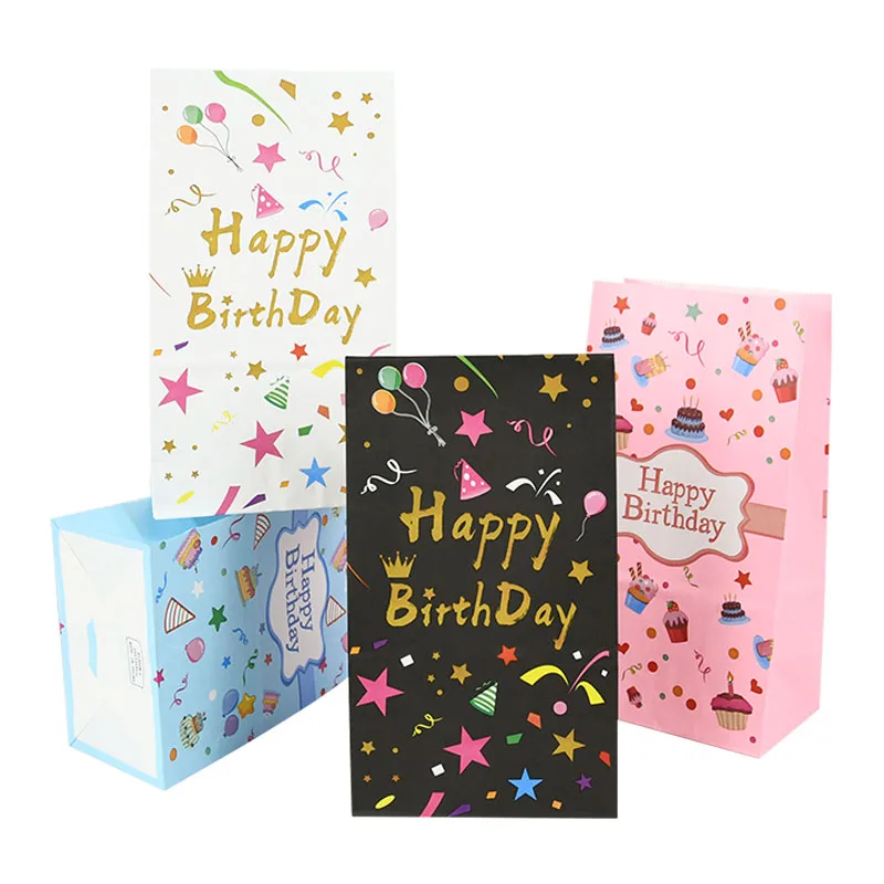 10/30/50Pcs Alles Gute Zum Geburtstag Kraft Papier Geschenk Taschen Bunte Print Süßigkeiten Cookies Verpackung Boxen Tasche für Kinder Geburtstag Party Decor – Detail 9