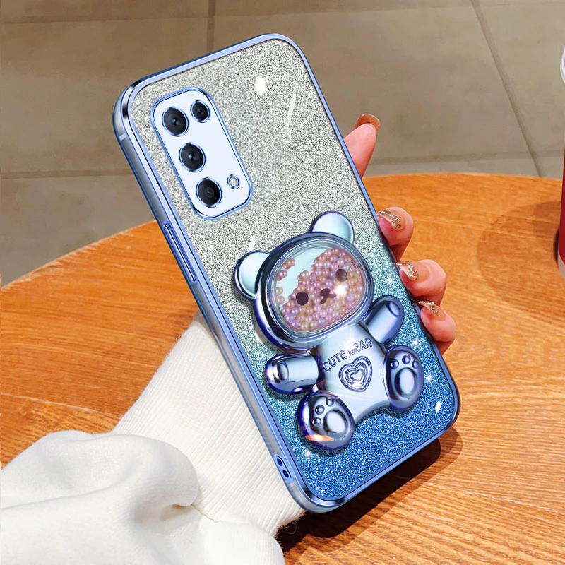 Quicksand Bear Glitter Holder Phone Case On For Oppo 5 6 Pro 6pro Stand Cover Reno 4 4se 6z 5k 3 2 2z_voghion.com