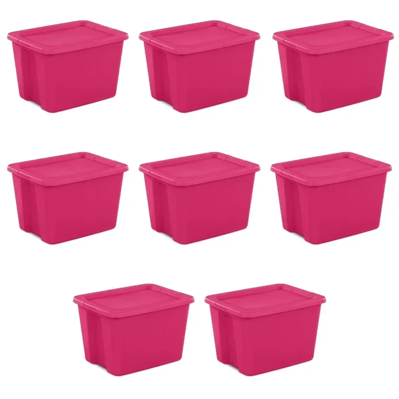 

Sterilite 18 Gallon Tote Box Plastic Fuchsia Burst Set of 8 USA