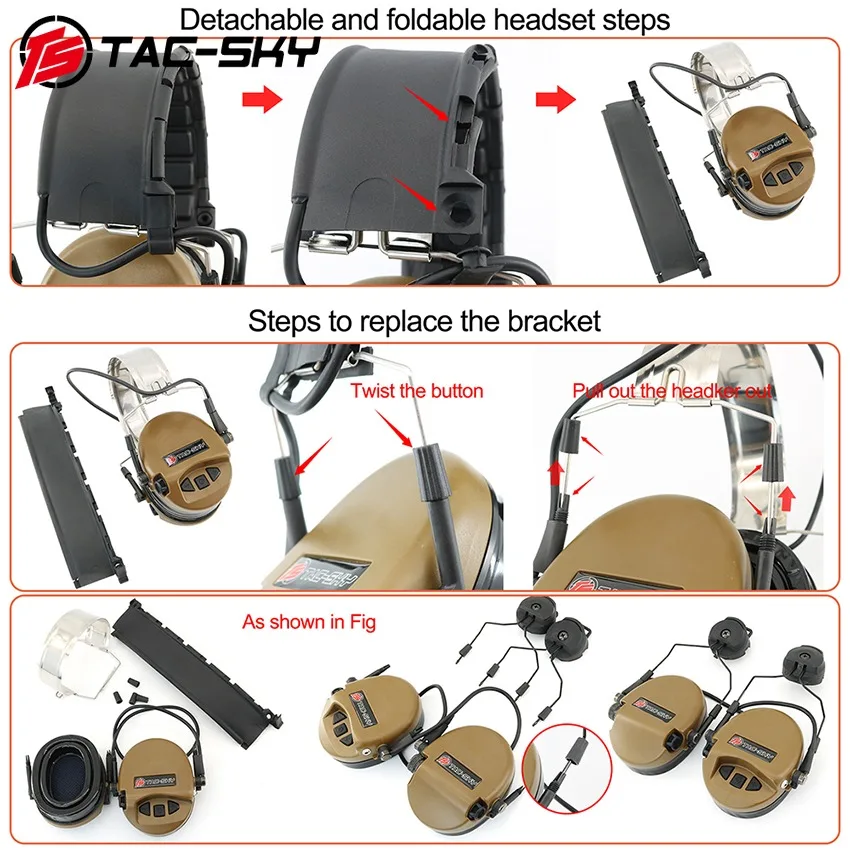 TAC-SKY Military Airsoft TEA Sordin Tactical Headset 2024 New Detachable Headphones Hearing Protection Electronic Earmuffs