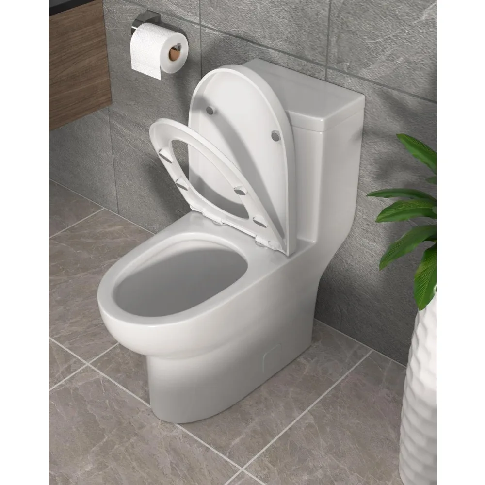 One-Piece Toilet Cyclone Flush Dual Flush 1.1/1.6 GPF Comfort Soft-Close Seat Ivory White, 12" Rough-In, 27.6 x 14.6 x 28.5 2