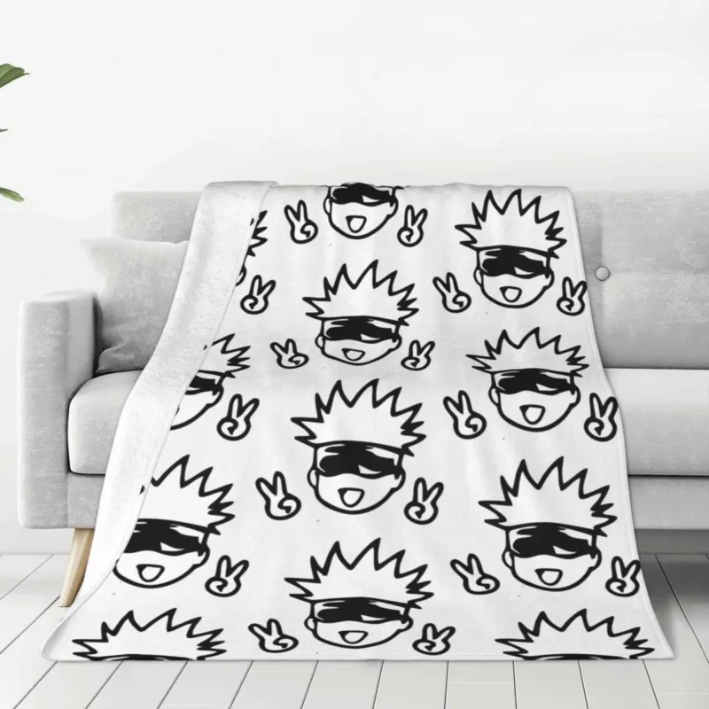 

Funny Teacher Gojo Satoru Knitted Blanket Flannel Jujutsu Kaisen Ultra-Soft Throw Blankets for Bed Bedroom Quilt