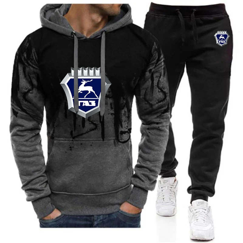 GAZ Gazelle 2023 Men's New Printing High Street Gradient Color Hoodies Casual Jackets Sport Hip Hop Coats Tops + Trousers Suits