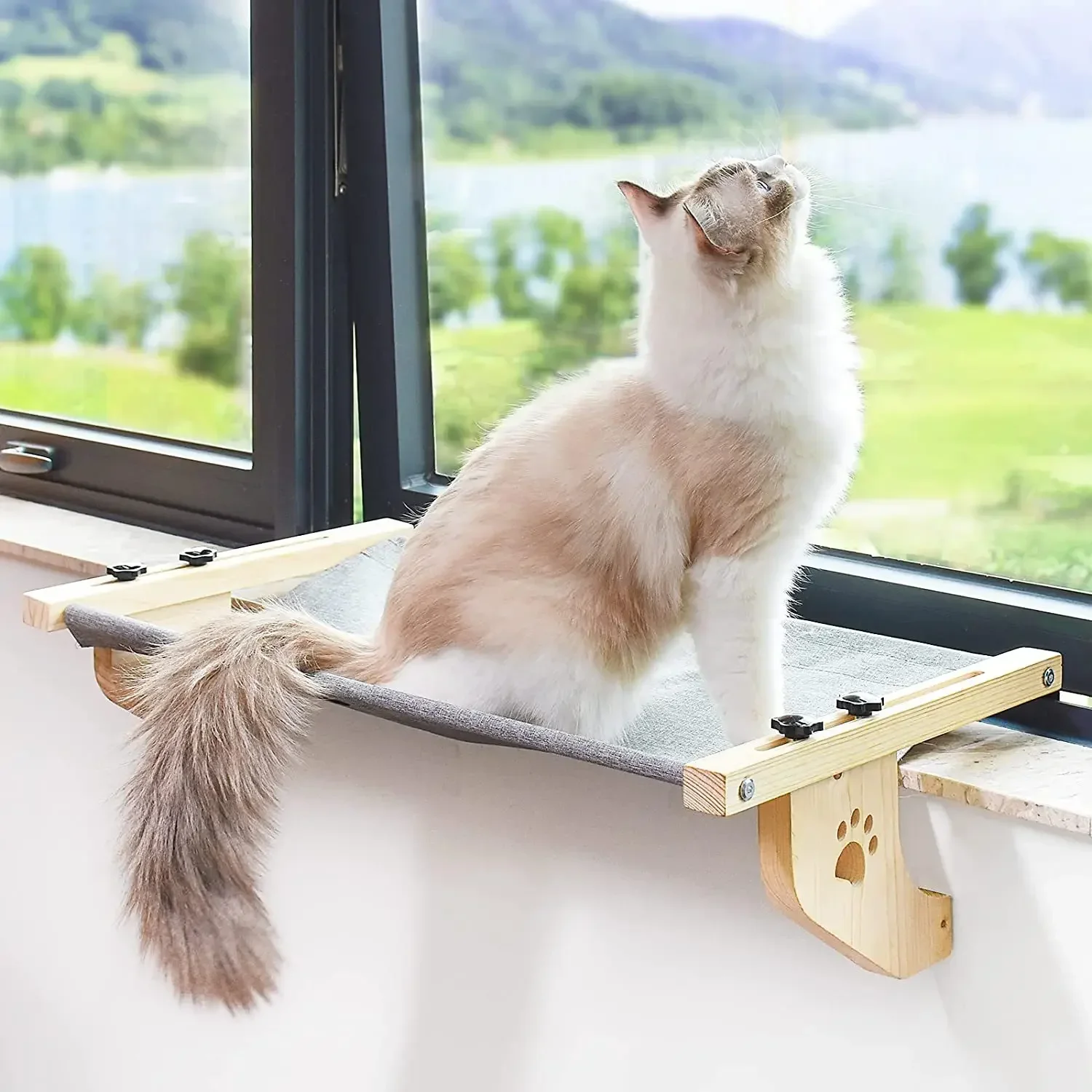 

Removable Balcony Hanging Pet Hammock Window Cat Portable Bedside Assembly Nest Bed Wooden Indoor