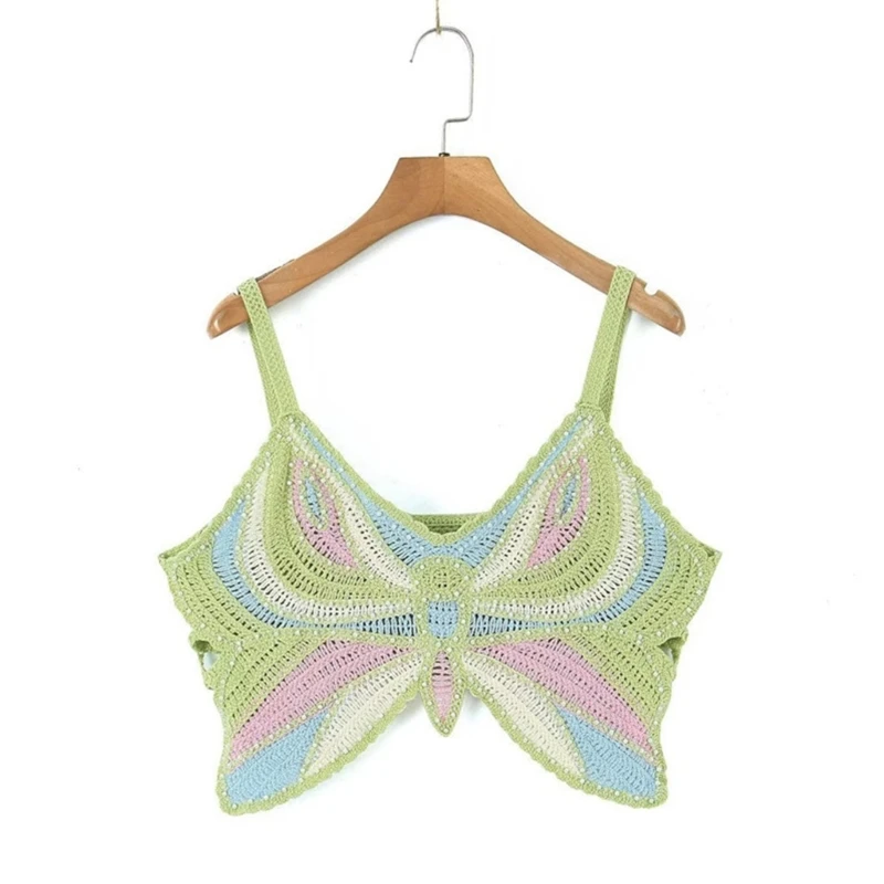 

Women Butterflies Crochet Tanks Top Casual Sleeveless Hollow Out Vest Cami Shirt