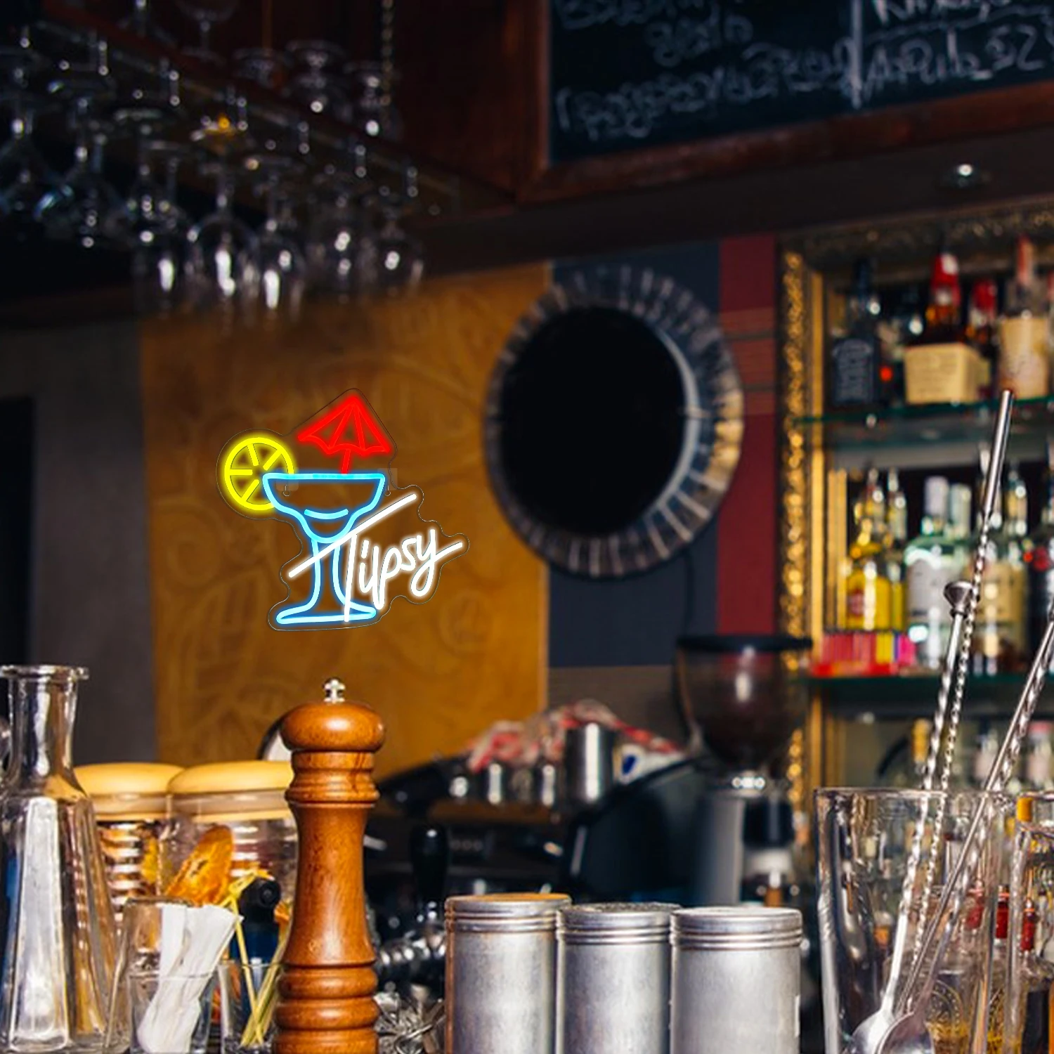 Insegna Neon Cocktail Martini Giallo Limone - Lampada LED Da Parete Per Bar, Pub E Casa Con Alimentazione USB