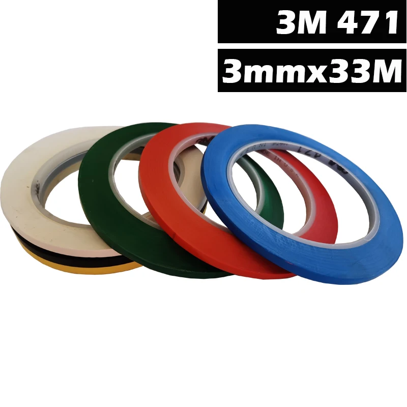 

3M 471 Premium Perfomance Strong Vinyl Tape 33M Long Bundle for Decoration, Masking 3mm BLACK/Red/Yellow any size can cut