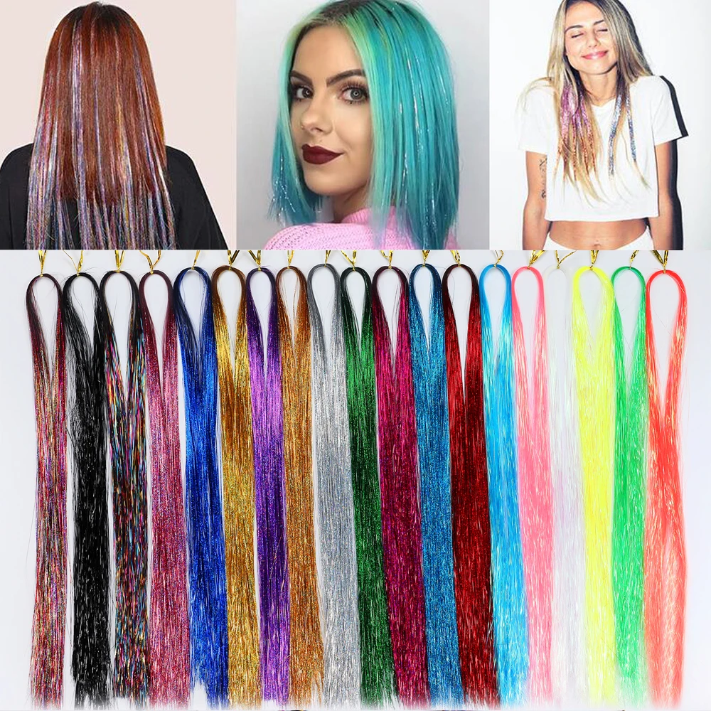 Sparkle Shiny Hair Tinsel Glitter Strands In Braiders High Temperature Fiber Bling Hair Dazzles Extensions Women's Accessories