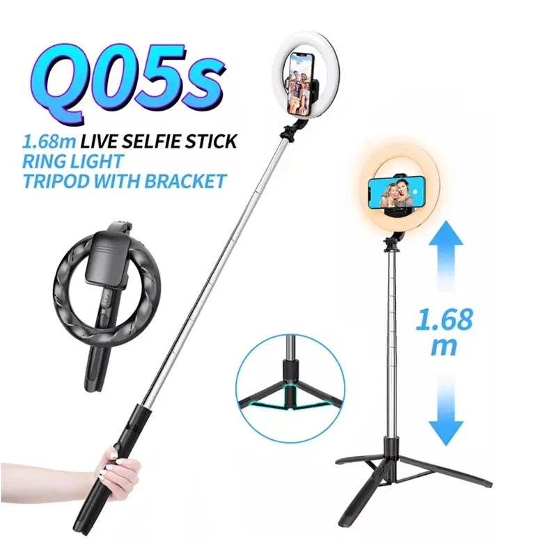 360RotationQ02sFoldablePhoneSelfieStickTripodwithLEDLight3