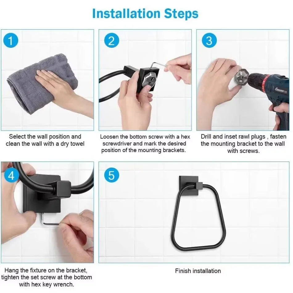 304 Stainless Steel Bathroom Towel Ring Towel Rack Bathroom Hotel Toilet Hook Square Towel Ring Bathroom Towel Holder