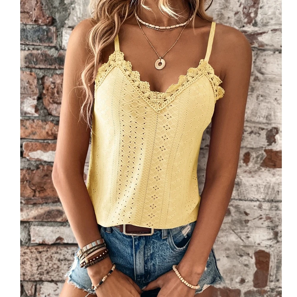 

Женский однотонный жилет с V-образным вырезом, с кружевом