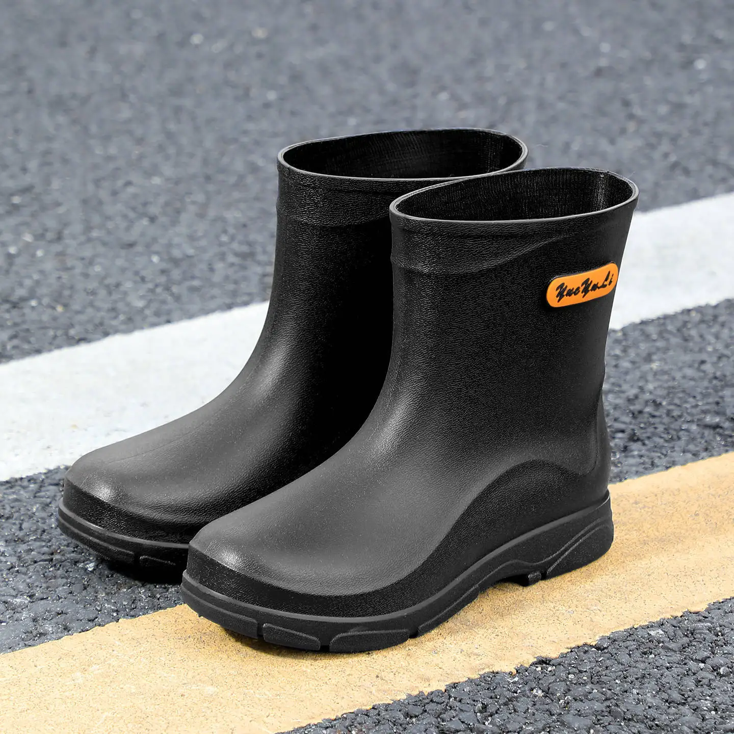 Bottes de pluie homme style britannique mi-mollet 20 pouces haute sécurité camping contrôle crues bandes réfléchissantes