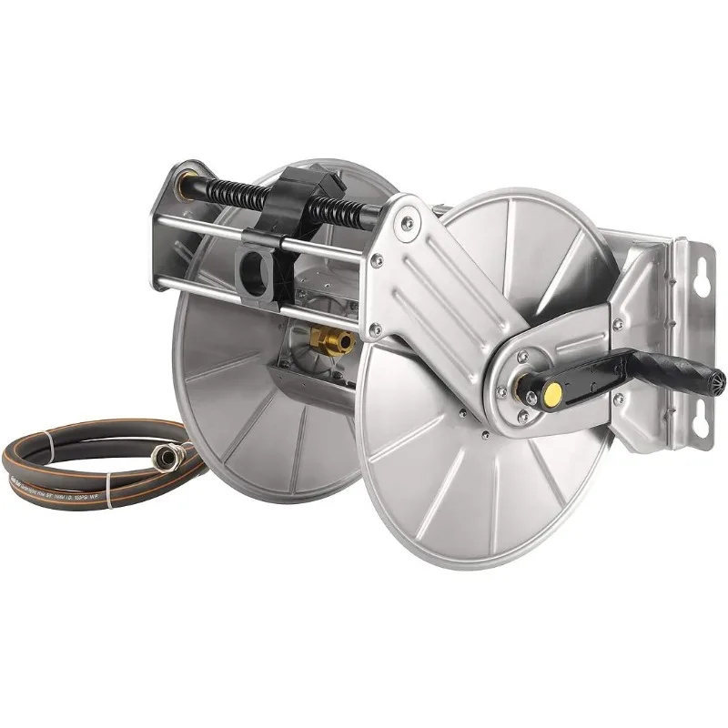 

Giraffe Tools Stainless Steel Garden Hose Reel Heavy Duty, Wall/Floor Mounted Metal Water Hose Reel Retractable with Crank