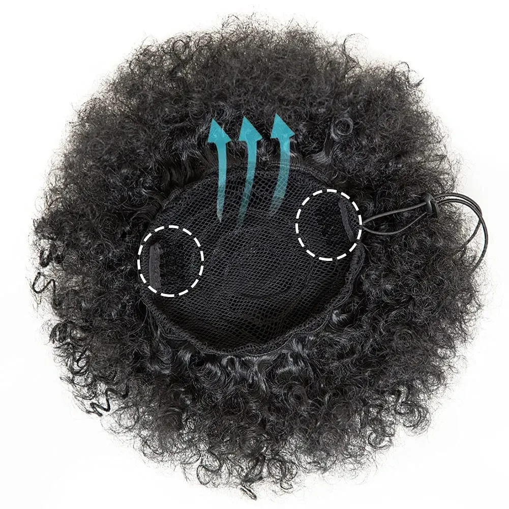 8 inch Afro Puff Human hair Ponytail Kinky Curly High Bun HairPiece African American Clip In On Updo Extensions for Black Women