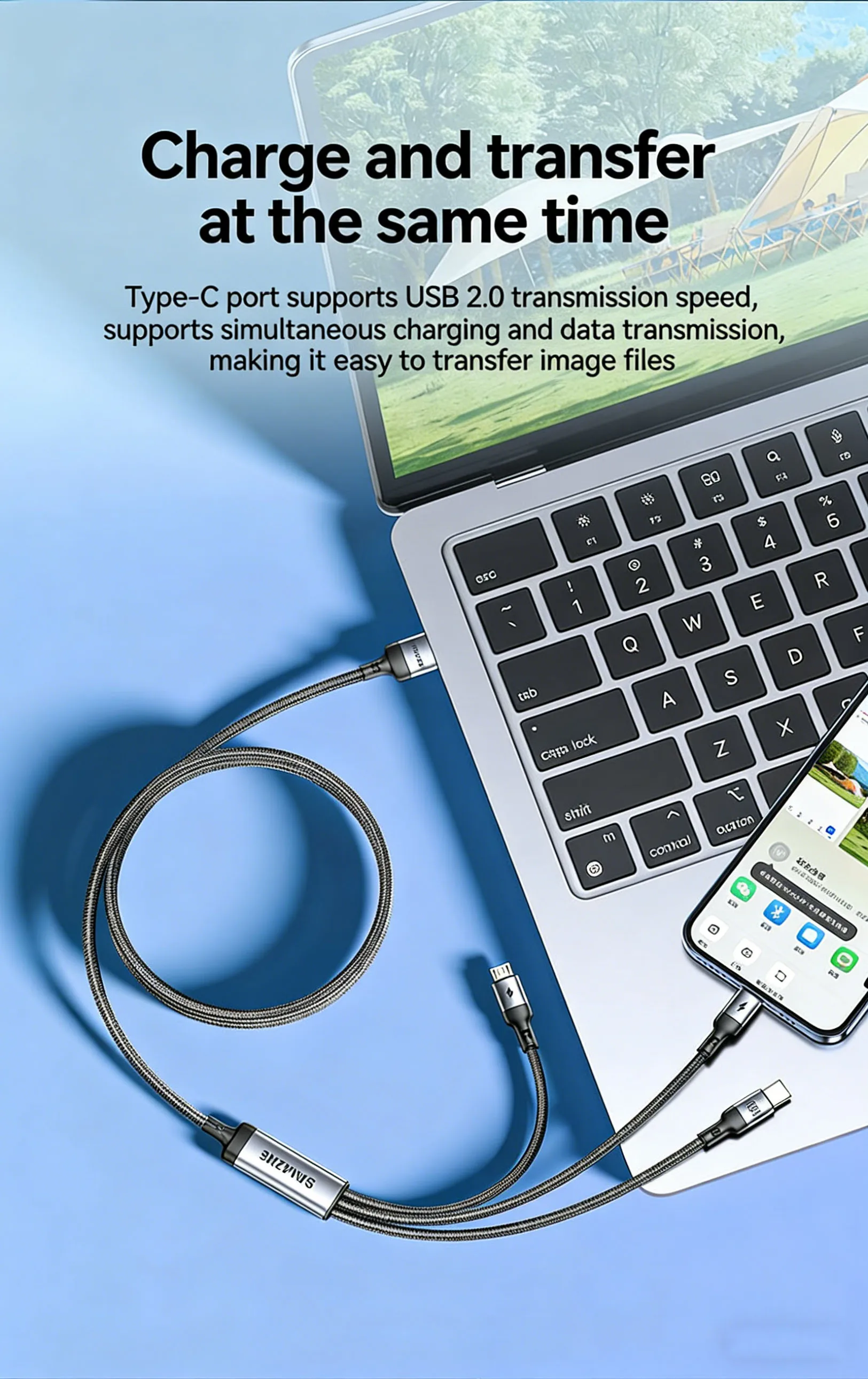 SAMZHE 3-in-1 USB-C-Kabel, 100W 6A Schnellladekabel für iPhone 17/16 Pro, Huawei, Android, Typ-C, 5A, für Auto & Smartphone – Detail 4