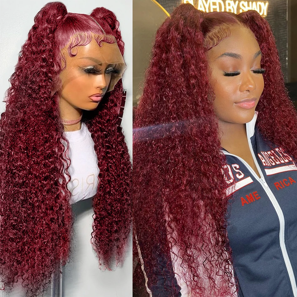 Ali Express Deep Wave 99j Burgundy Red Colored Wig 13x4 Lace Front Human  Hair Wigs For Women Highlight Curly Lace Frontal Wigs - Lace Wigs -  AliExpress