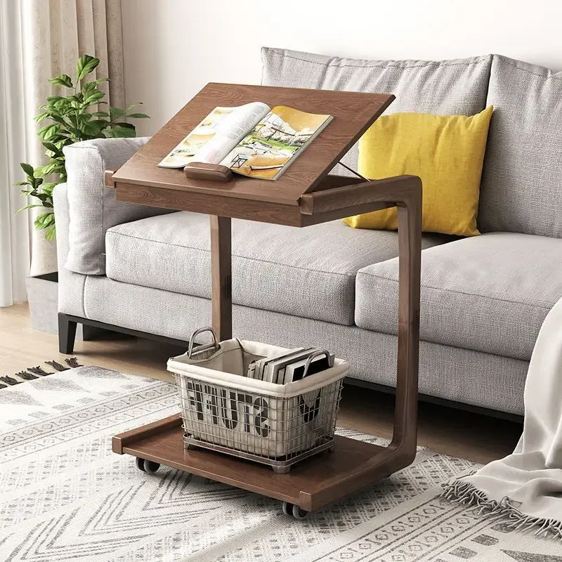

SH Aoliviya Official New Solid Wood Bedside Table Movable Side Table U-Shaped Side Table with Wheels Sofa Side Table Side Table