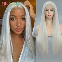 

X-TRESS White Blonde Synthetic Lace Front Wigs For Black Women Soft Long Straight Free Part 13X3 Lace Front Wig Heat Resistant