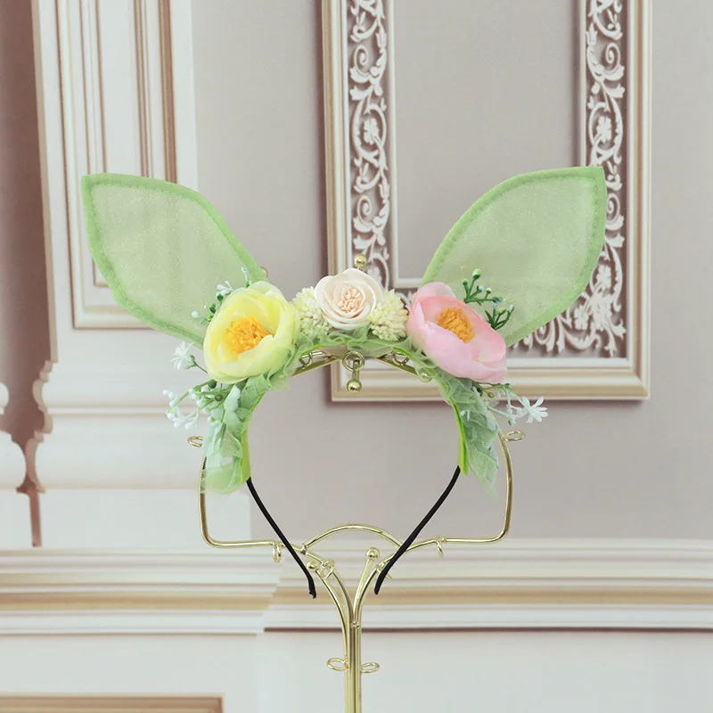 

New Cute and Sweet Children's Green Rabbit Ear Hair Hoop, Exterior View, Sen Series Princess Studio Photo Headwear