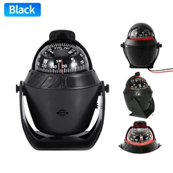 LED Illuminated Ball - Shaped Marine Compass - Splashproof and Pivoting Design (Black)
