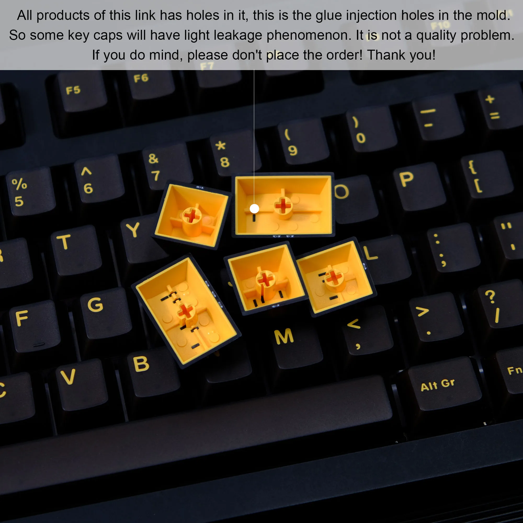 114 Key Black Golden Semi Transparent Keycaps Double Shot