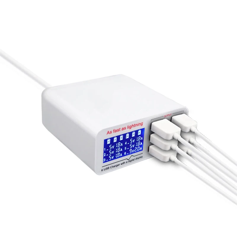 Stazione Di Ricarica USB 6 Porte Da 50W - Con 6 Cavi Inclusi