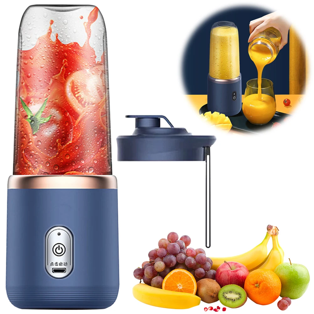 Portable Blender USB Rechargeable 400ML Mini Juice Blender Cup 40W Fruit Shakes Juicer Mixer Automatic Electric Juicer 6