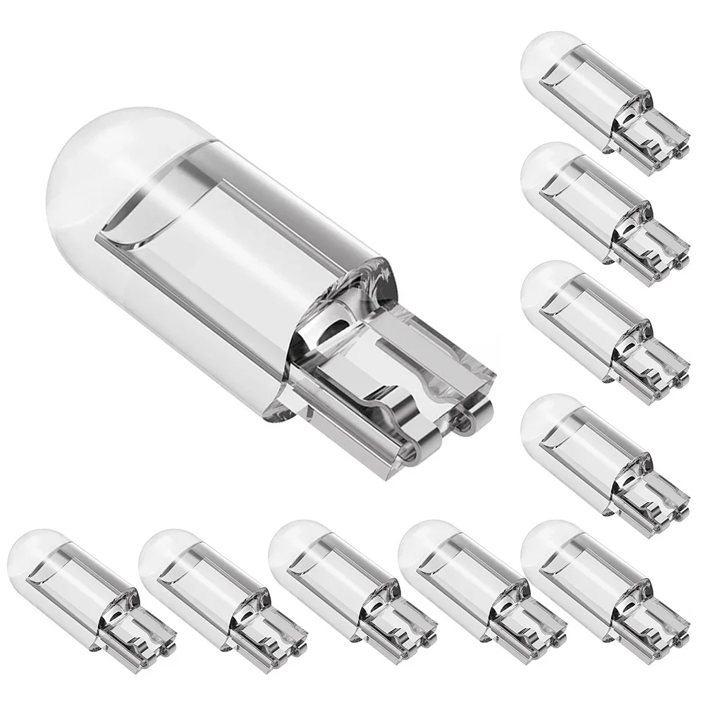 

10pcs Car LED T10 W5W Canbus Glass COB Reading Dome Lamp 168 194 DC 12V Marker Wedge License Plate Light Bulb Car Accessories