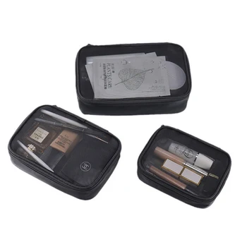 1/3pcs Women Makeup Bag Women Solid Color Zipper Cosmetic Bag Mesh Transparent Casual Travel Portable Mini Wash Storage Bags 1