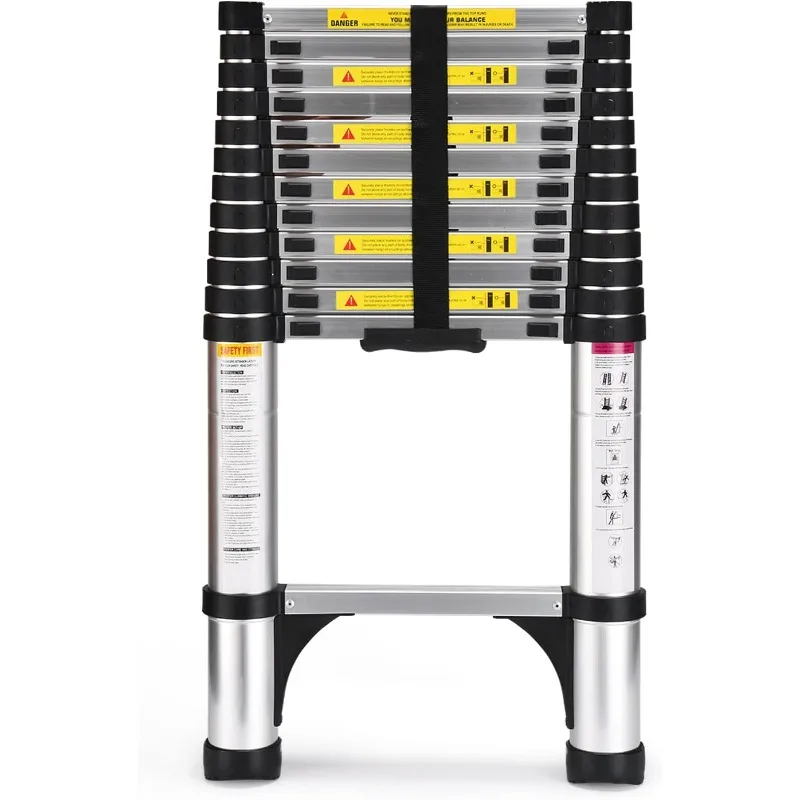 

Telescoping Ladder, 12.5 FT Aluminum Lightweight Extension Ladder with 2 Triangle Stabilizers, Heavy Duty 330lbs Max Capacit