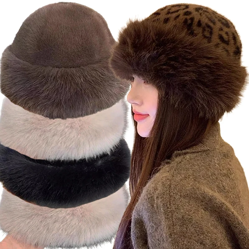 Women Winter Plush Mongolian Hat Thicken Furry Panama Fisherman Caps Fluffy Faux Fur Bucket Hat Girls Fashion Thermal Beanies winter hat fur hat