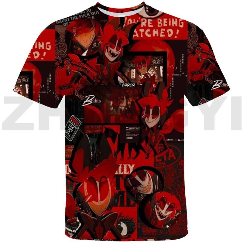 

Anime Fashion Hazbin Pattern Printed Men's T Shirt Round Neck Loose Tops 3D Hotel Graphic T Shirts Boys Merch Cartoon Short Tees