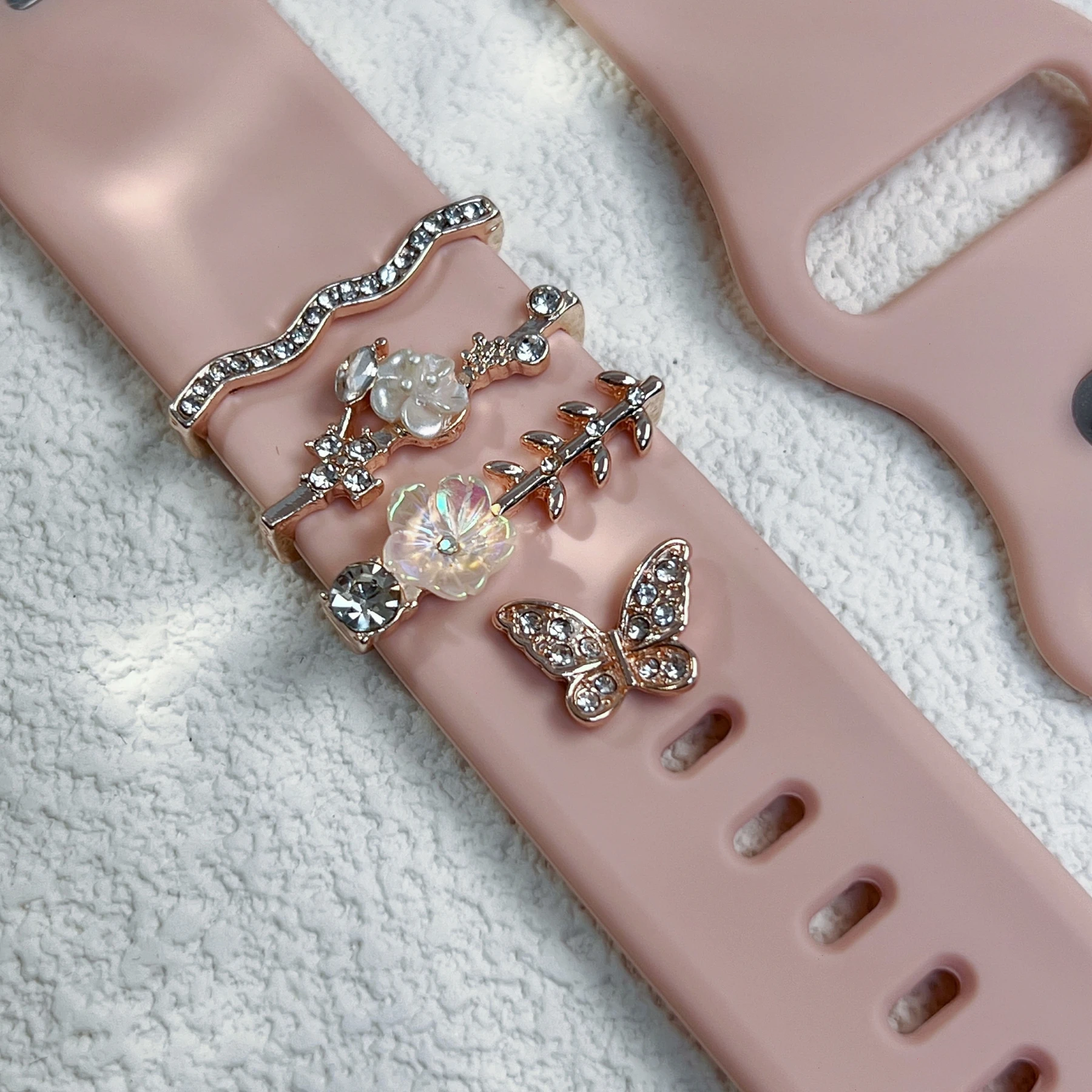 Chic Silicone Strap with Metal Charm Accents - Fashionable Watch Band Accessories
