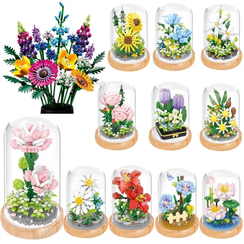 thumbnail image 1 of Treingi 2024 Creative Wisehawk Mini Flower Pot Plant Building Block Divertido Tulipán Decoración Rosas Ladrillos DIY Navidad Niños Juguetes Regalos, 1 of 5